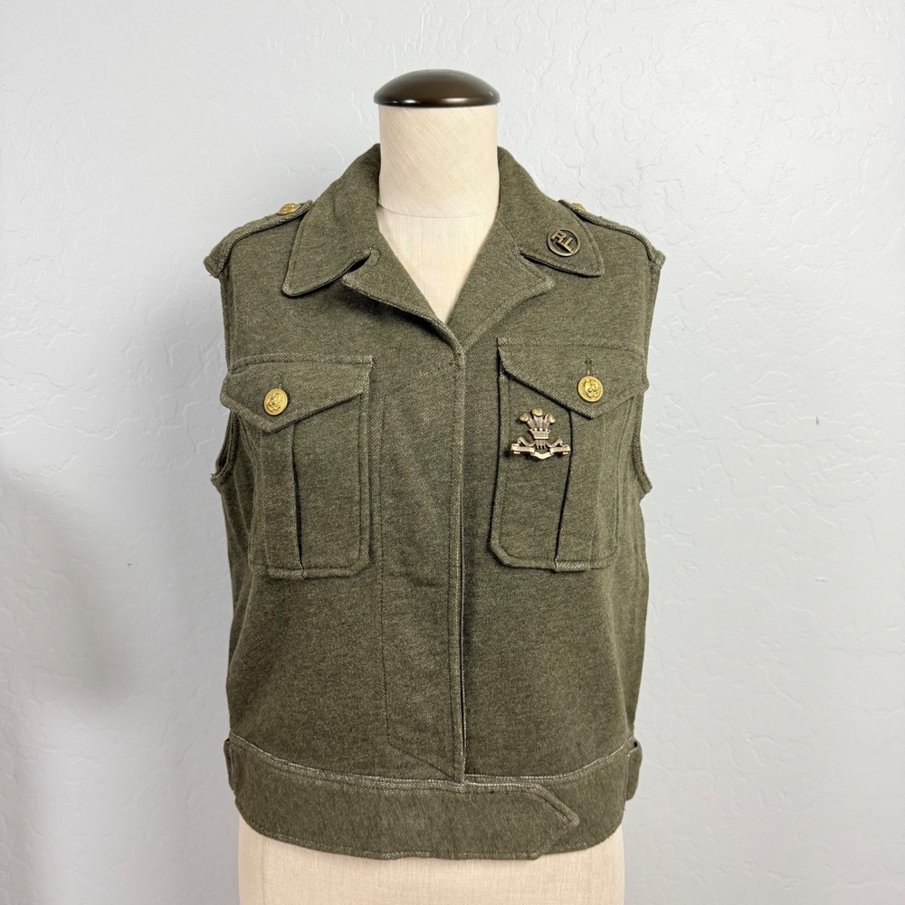 Denim & Supply Ralph Lauren Military Vest Olive Green Utility Pins Size M